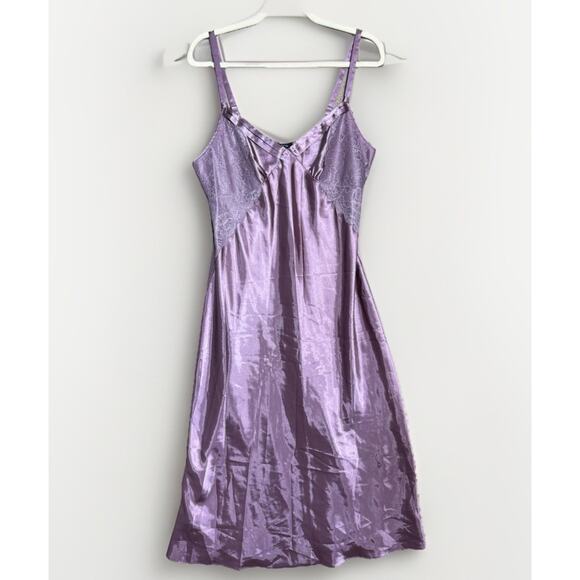 Y2K Jones New York Satin Maxi Slip Dress Womens Size M Purple Laced Cottage - Picture 1 of 10
